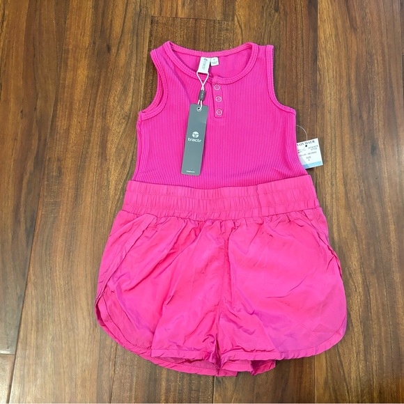 Tractr Other - Tractr Girls Running Romper Pink Ribbed Athletic NWT